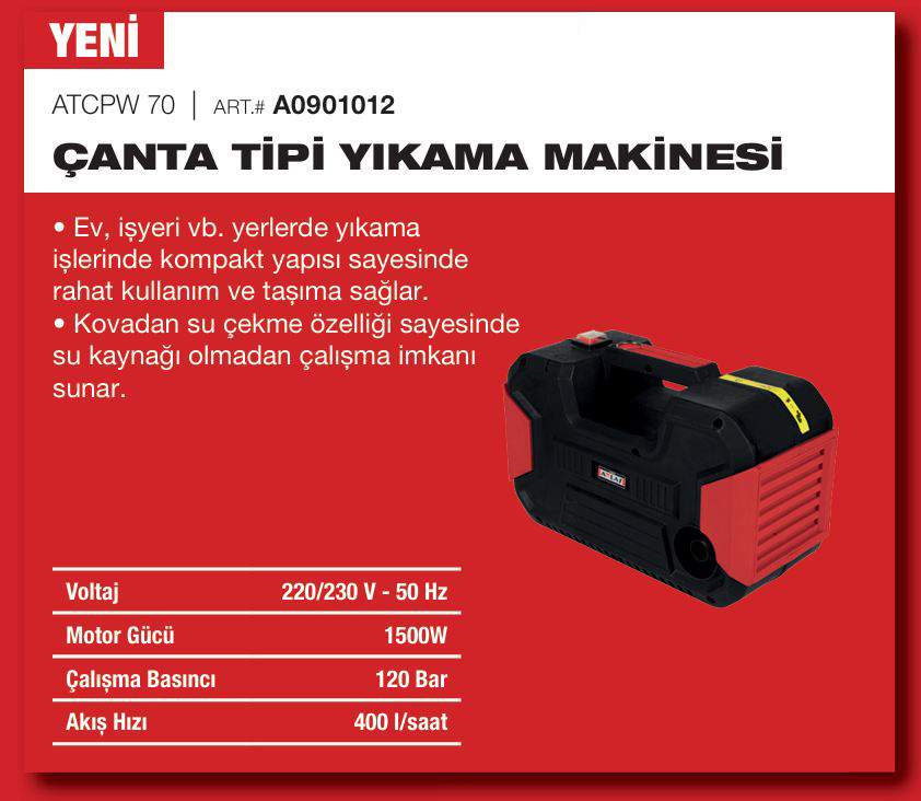 ATTLAS ATCPW 1500 ÇANTA TIPI YIKAMA MAKINESI 1500W